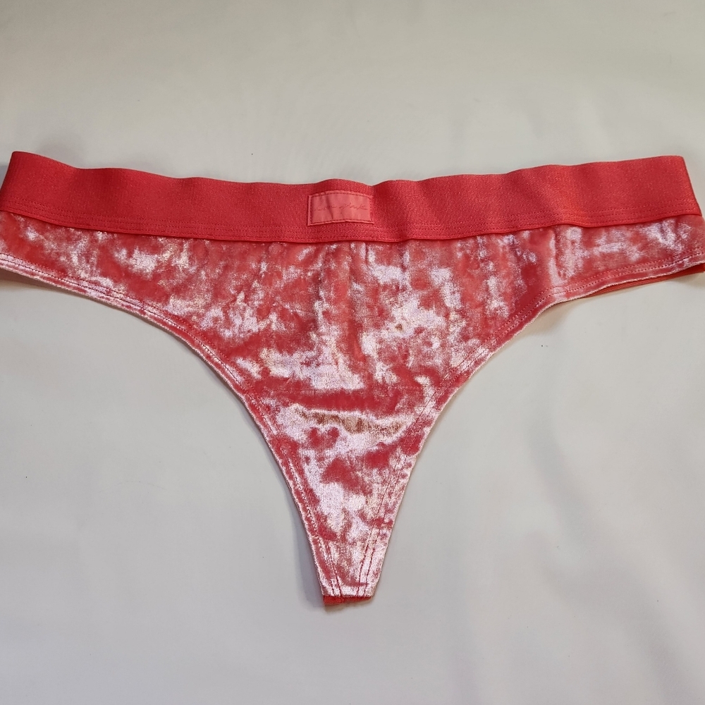 NWT Victoria's Secret PINK Elastic Waist Logo Velvet Thong Panty XL